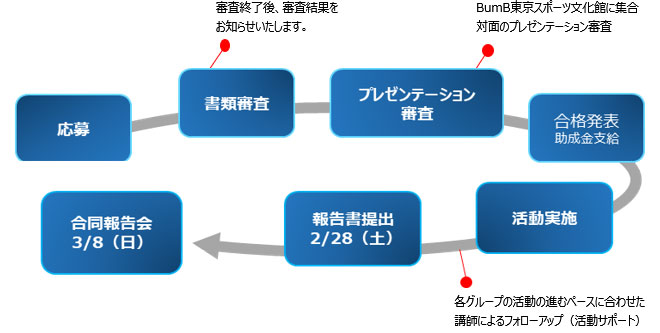 申請～助成交付～活動実施期間～報告会までの流れ